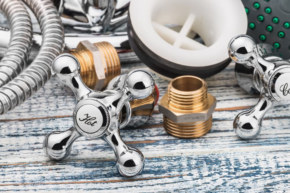 A selection of different fittings ranging from taps to shower hoses