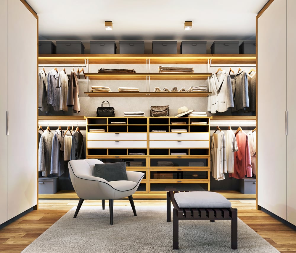 Wonderfully designed wooden cubbies to make for a really organised-looking wardrobe