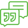 Green outlined quotation symbol