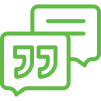 Green outlined quotation symbol
