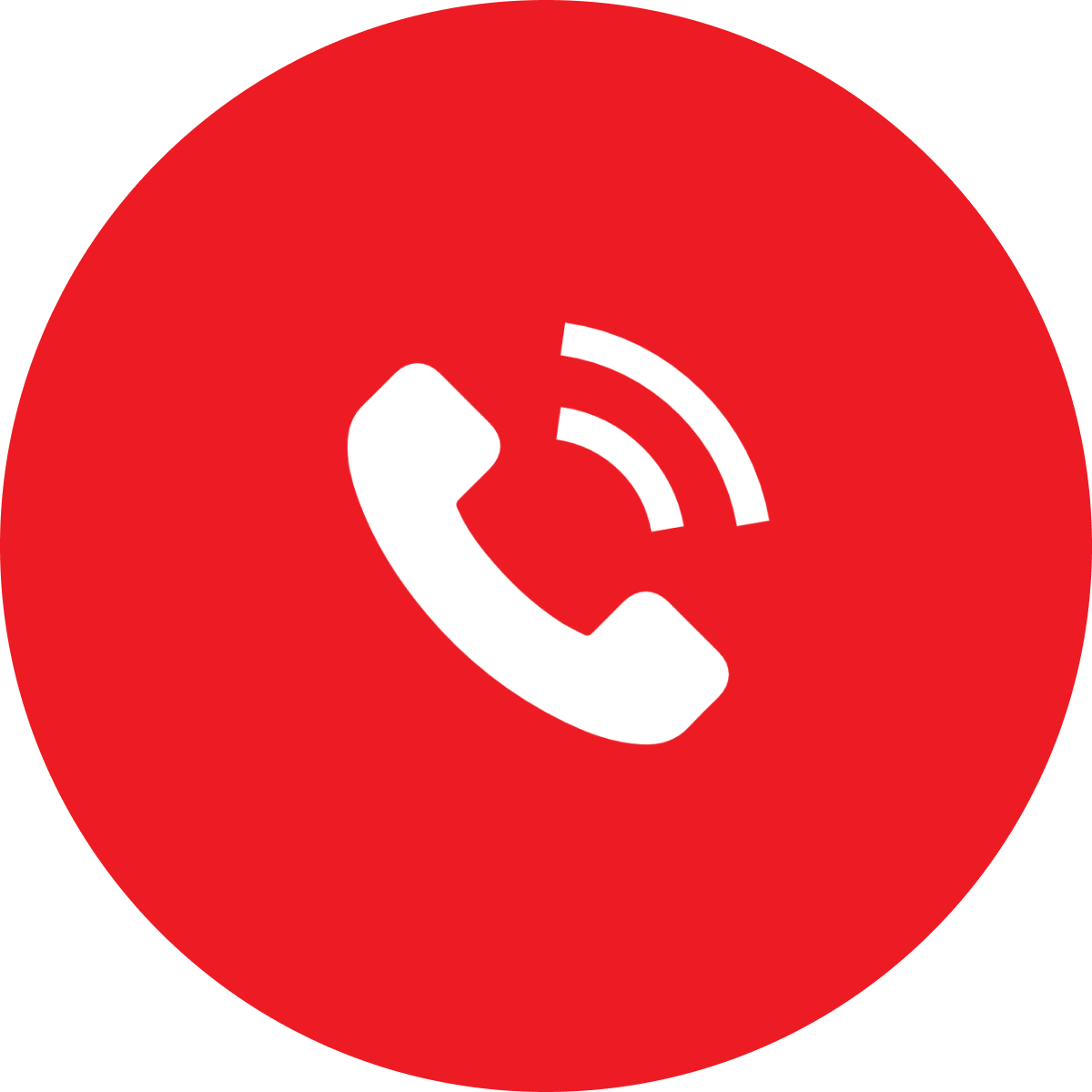 White phone logo in a red circle