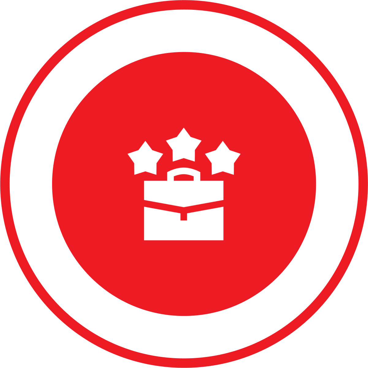 White briefcase logo with three stars in a red circle surrounded by a red outline
