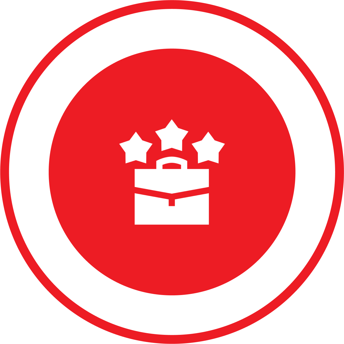 White briefcase logo with three stars in a red circle surrounded by a red outline