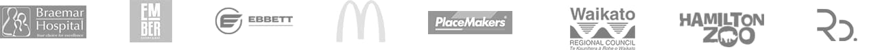Brand Logos - Braemar Hospital, Ember, Ebbett, McDonalds, Placemakers, Waikato regional council, Hamilton Zoo, 