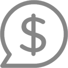 Grey speech bubble outline with a dollar sign in it