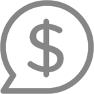 Grey speech bubble outline with a dollar sign in it