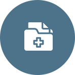 White folder with a plus on it and documents coming out, all in a blue circle