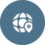 White location symbol on a little earth in a blue circle