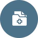 White folder with a plus on it and documents coming out, all in a blue circle