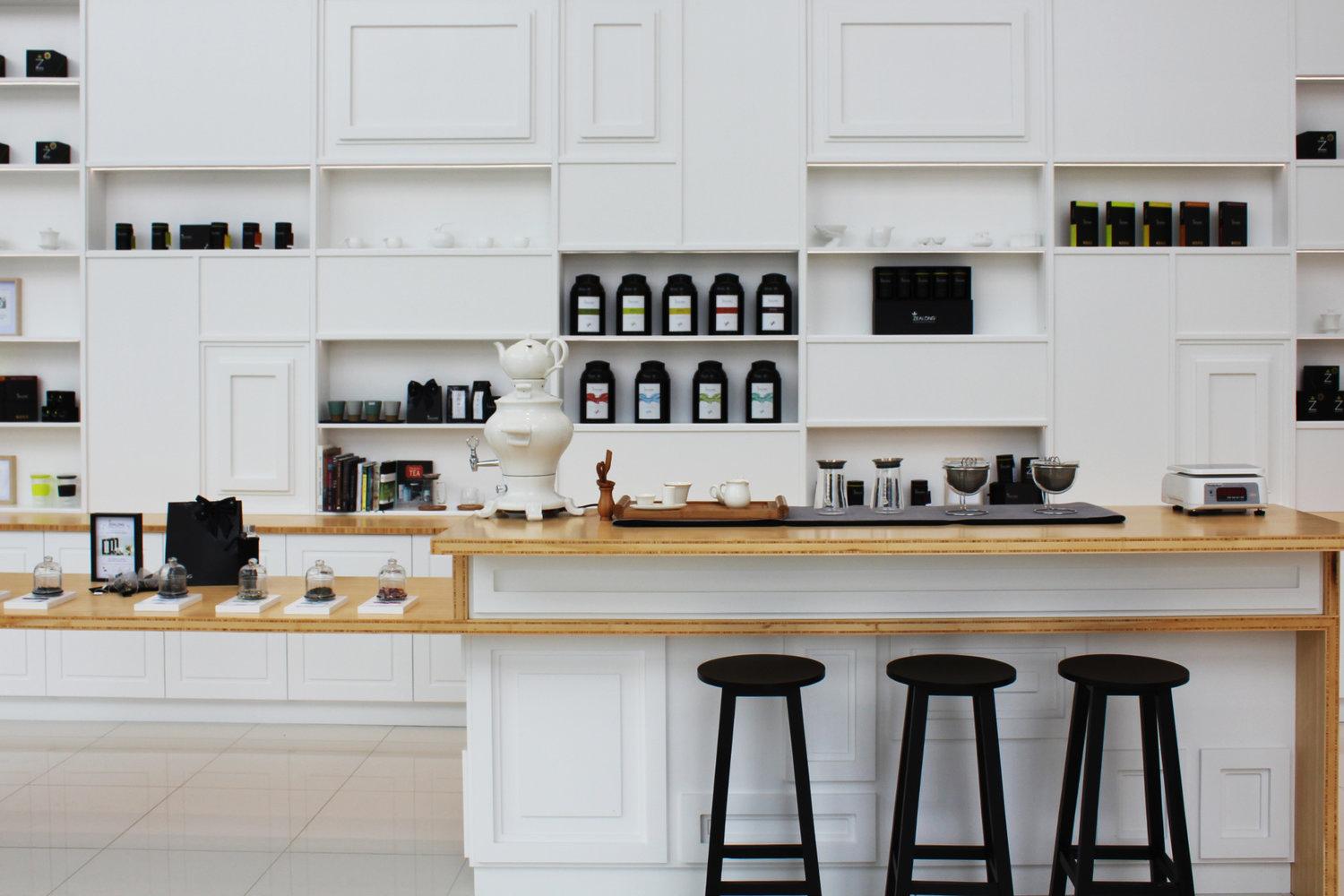 Zealong Tea Estate Retail store with their products displayed along a well-crafted wooden benchtop by Colourform Joinery