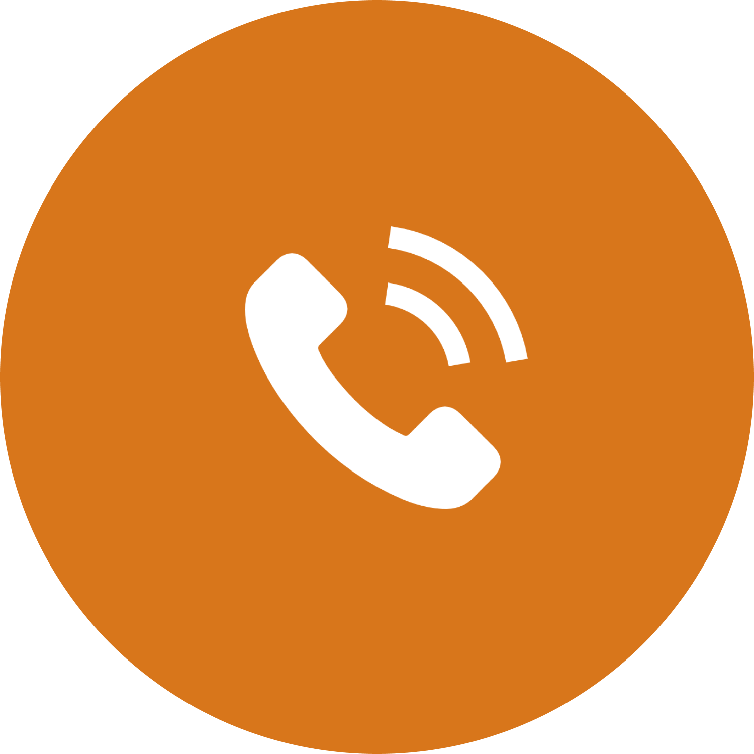 White ringing phone in an orange circle