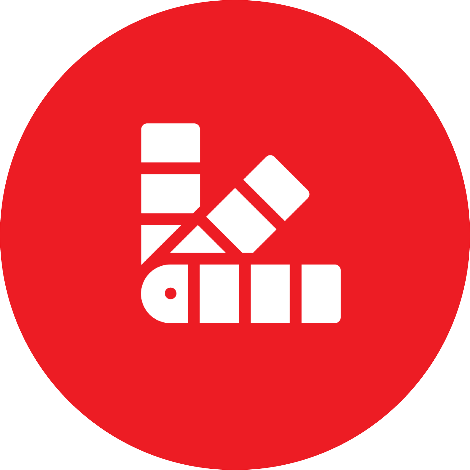 White paint colour match card logo in a red circle