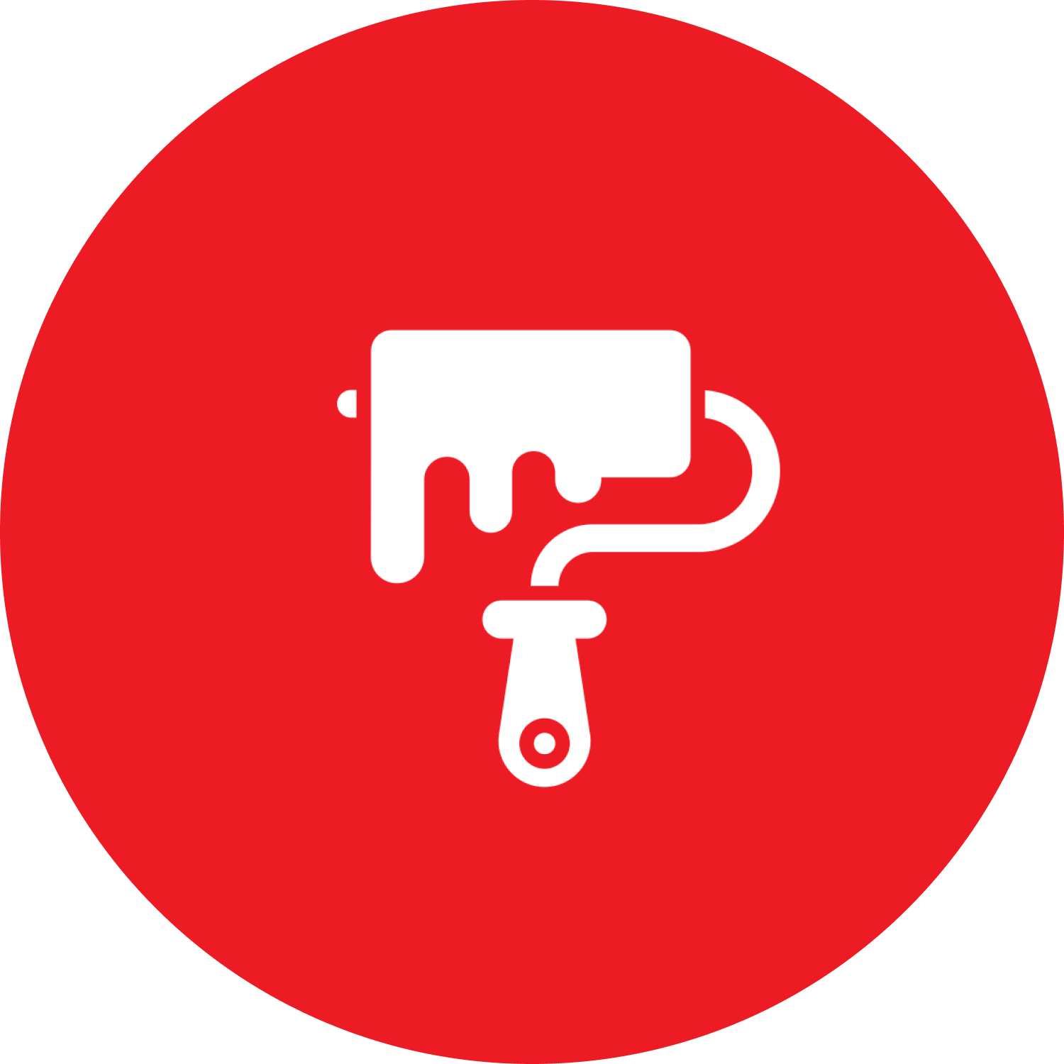 White paint roller logo in a red circle