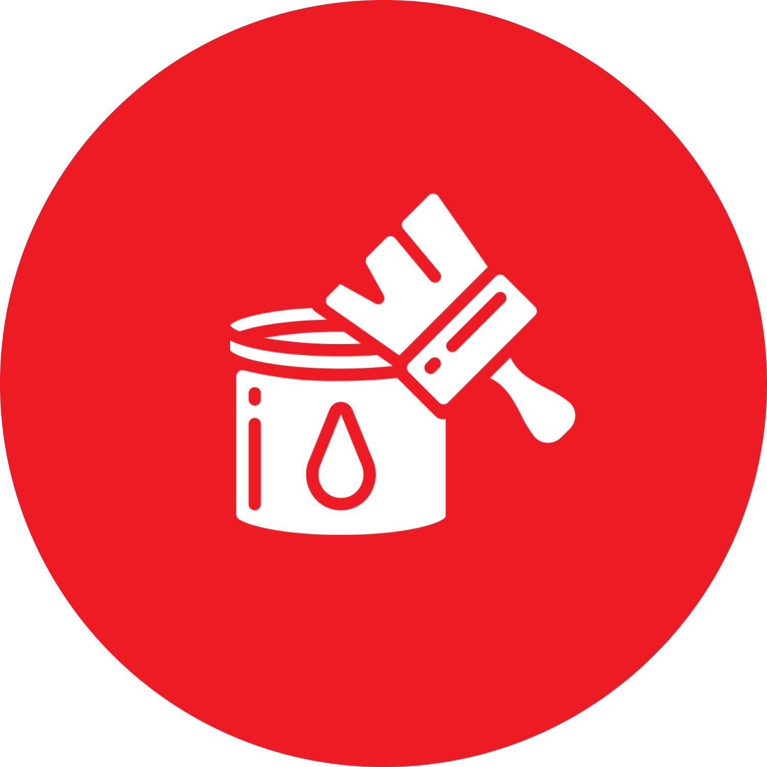 White paintbrush on a paint bucket in a red circle