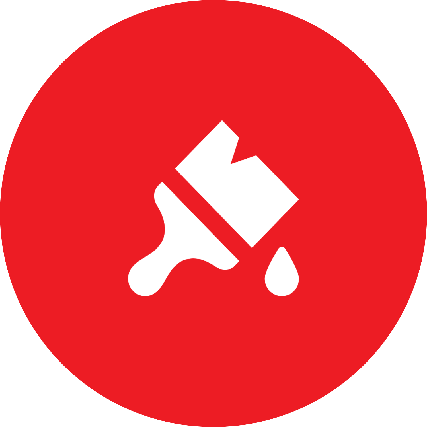 White paintbrush logo in a red circle