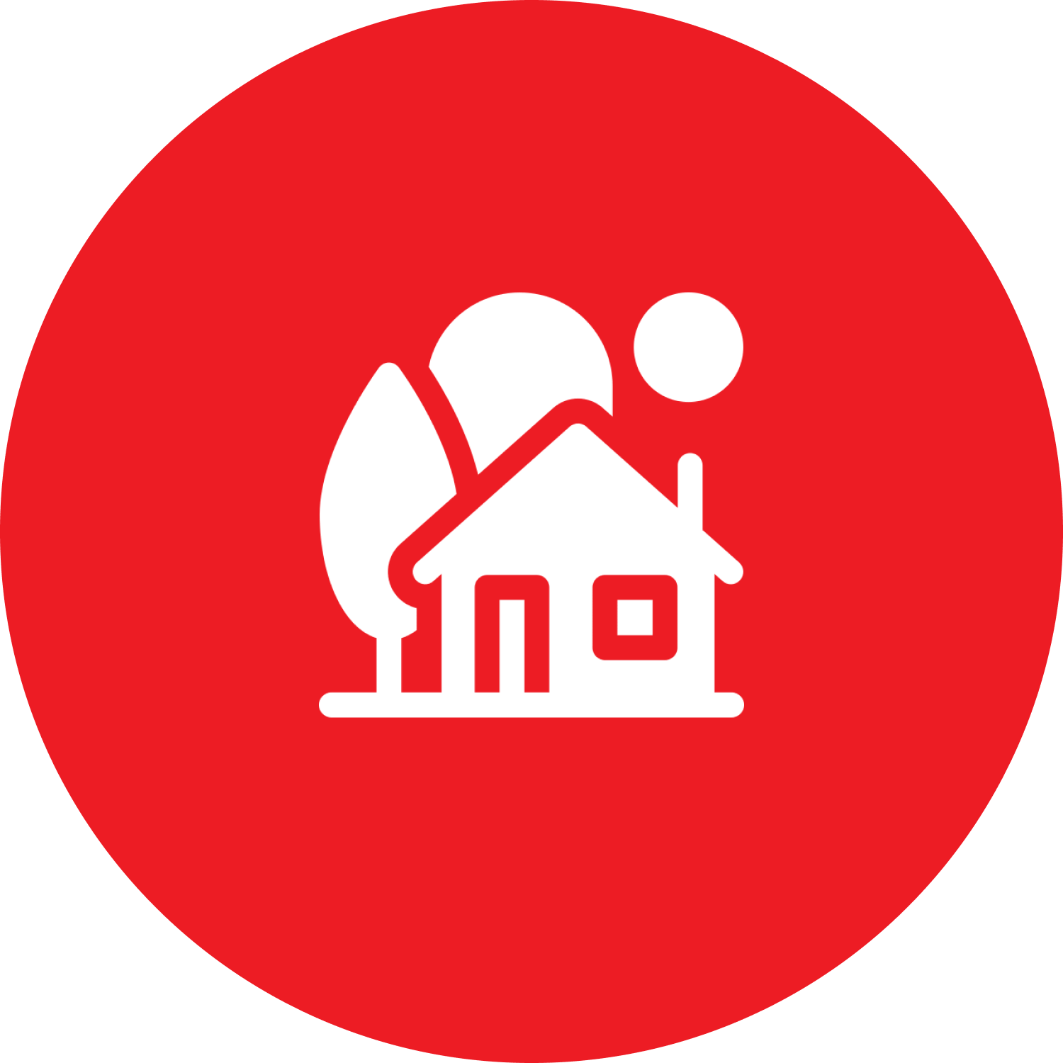 White house and trees in a red circle