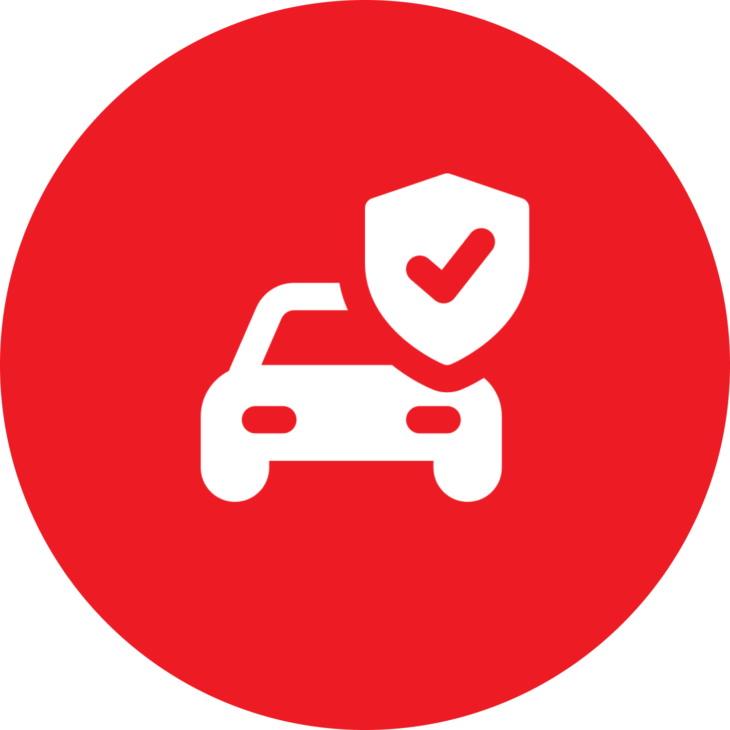 White car with a shield in a red circle