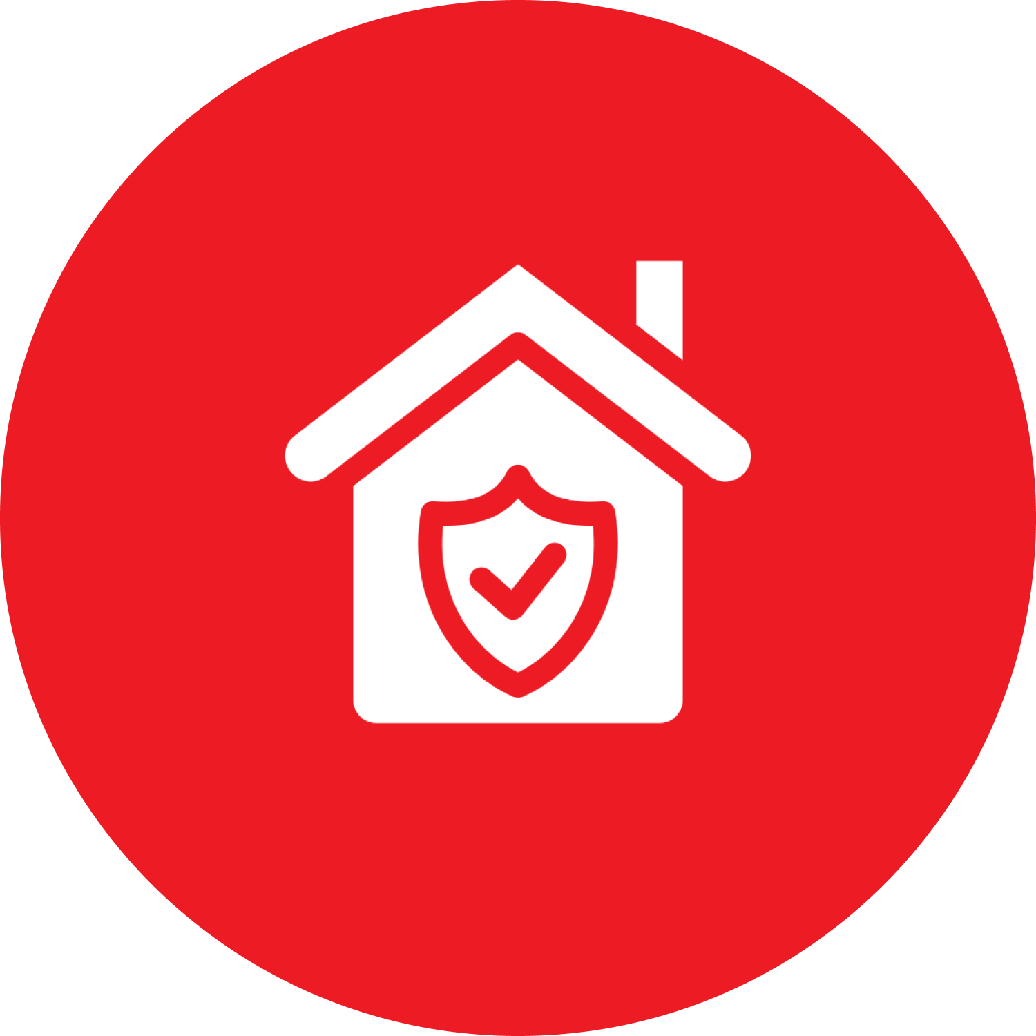 Red tick on a white shield in a house inside a red circle