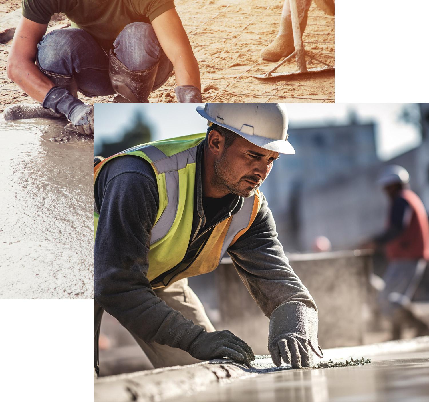 Man smoothing out freshly laid concrete with gloves on | Concrete Christchurch