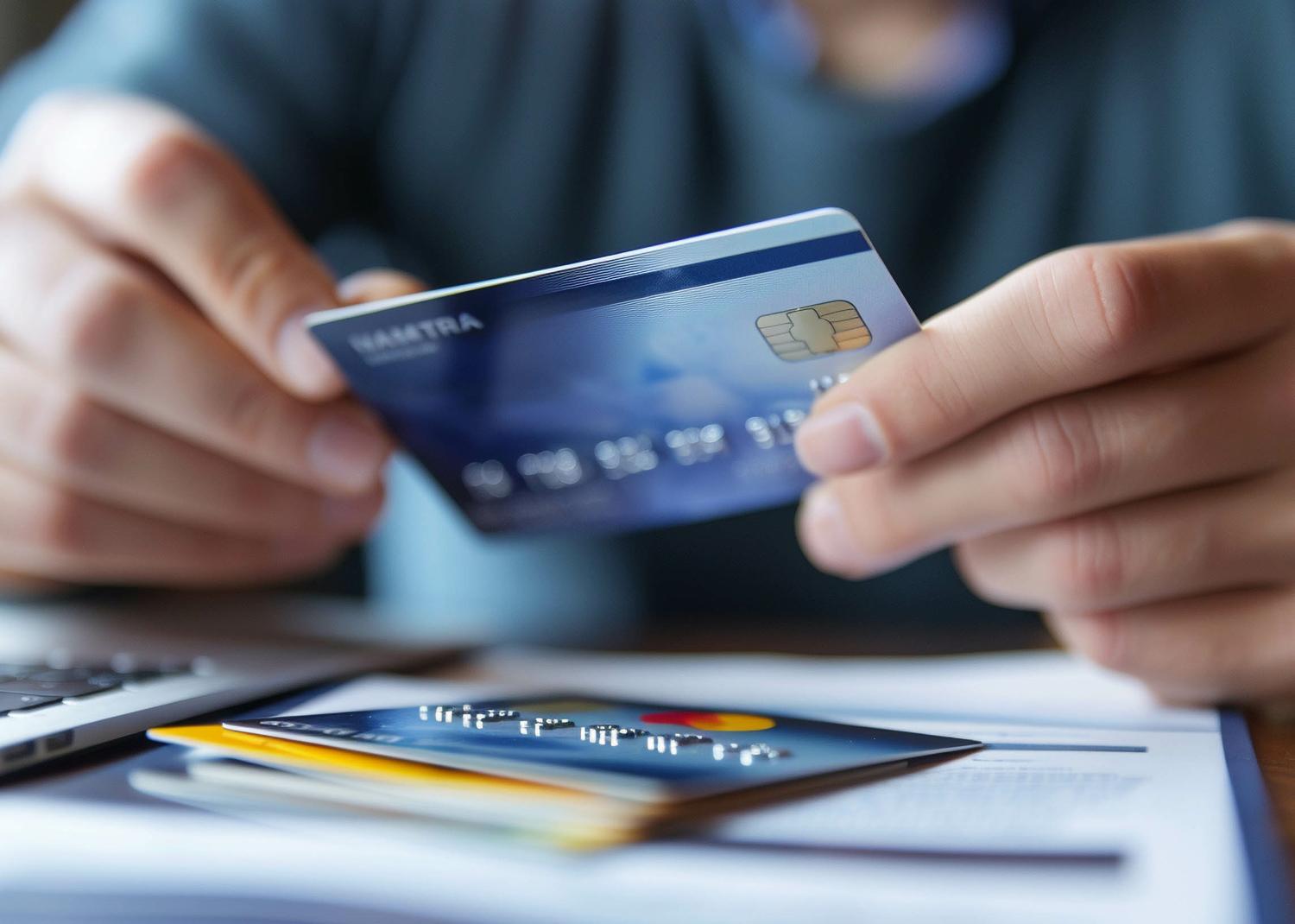 credit management image, man holding credit card link 