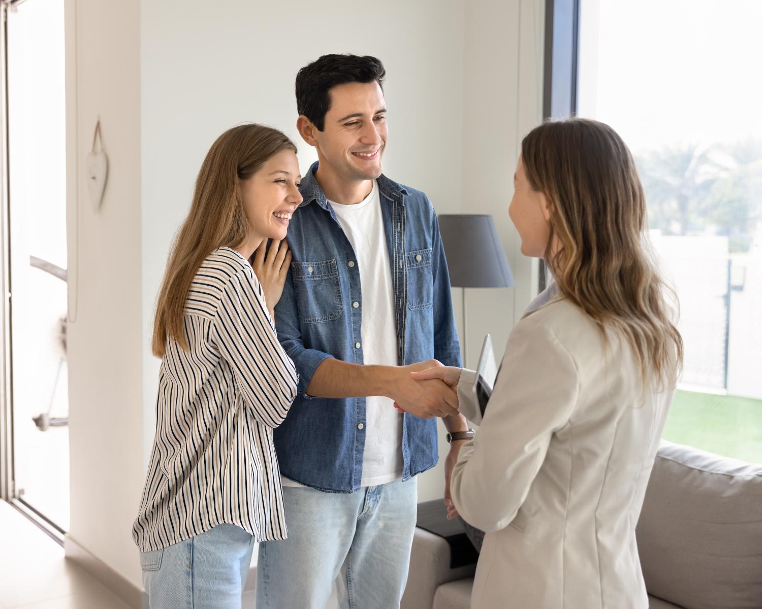 happy couple renting a home