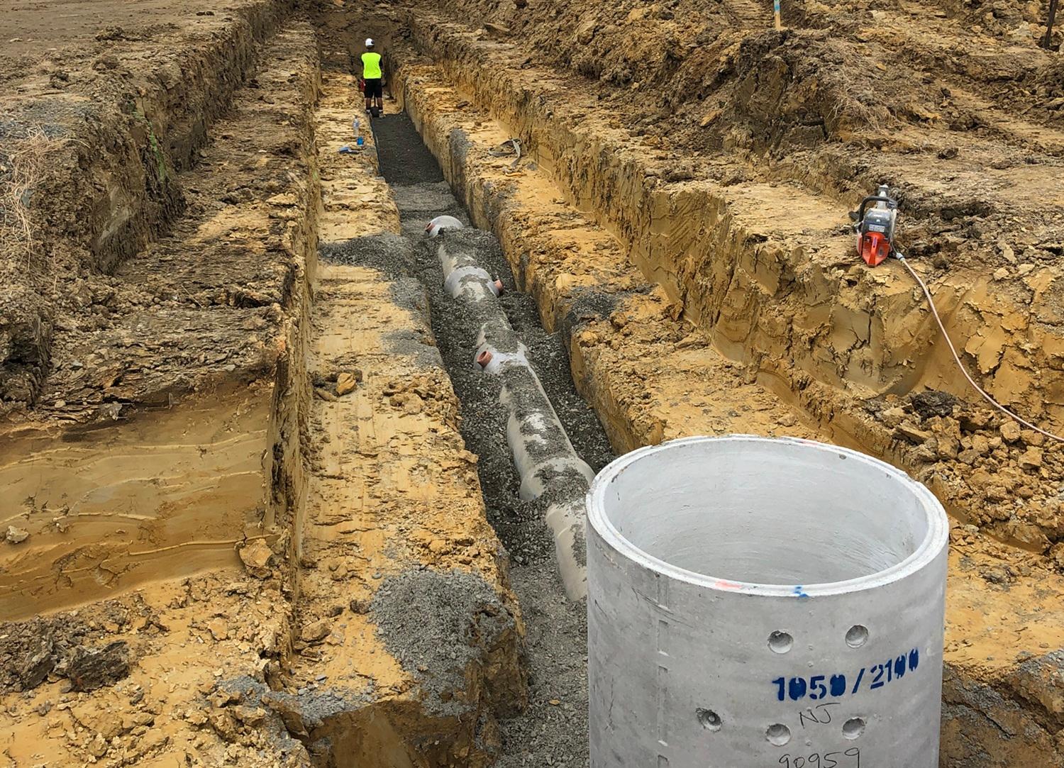 large scale drainlaying construction by Webb Contracting