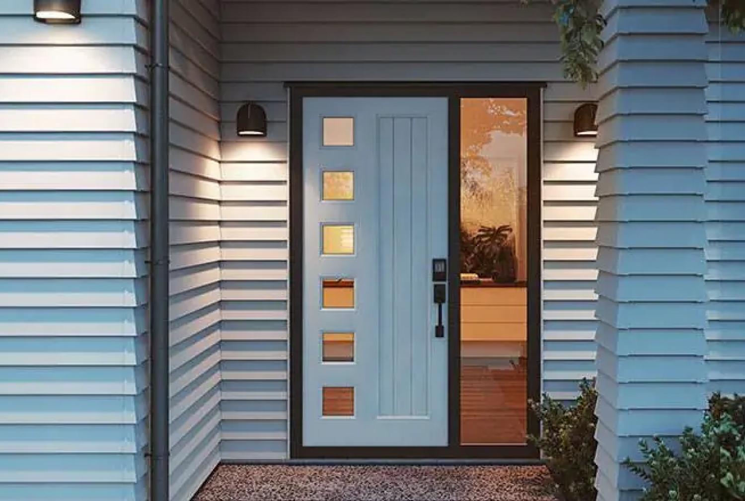 White entrance door with side window