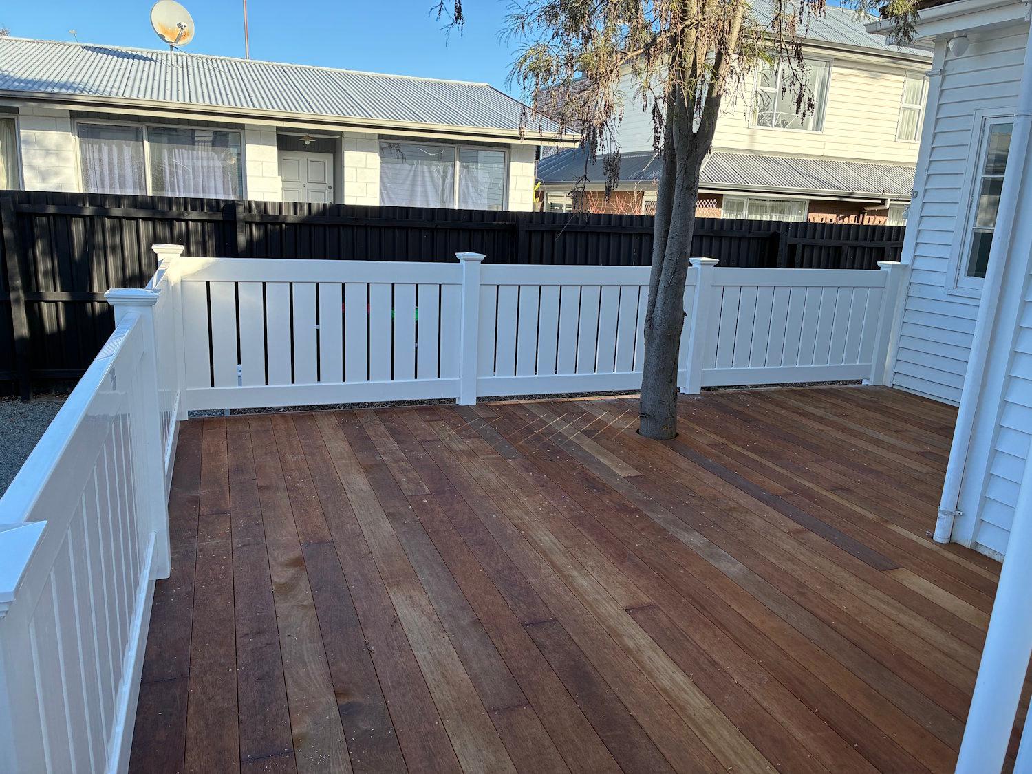 PVC fencing around a deck