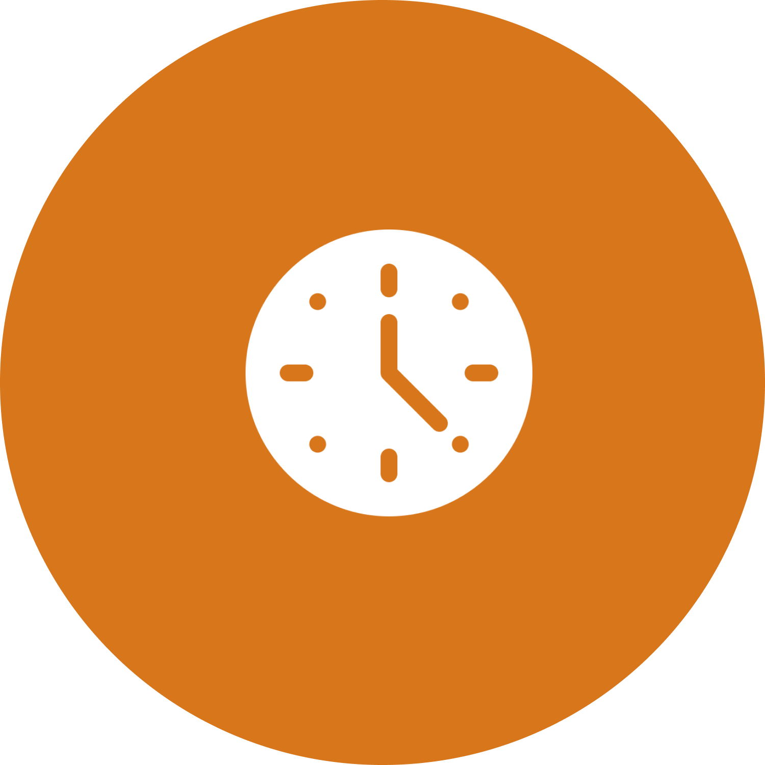 White clock in an orange circle