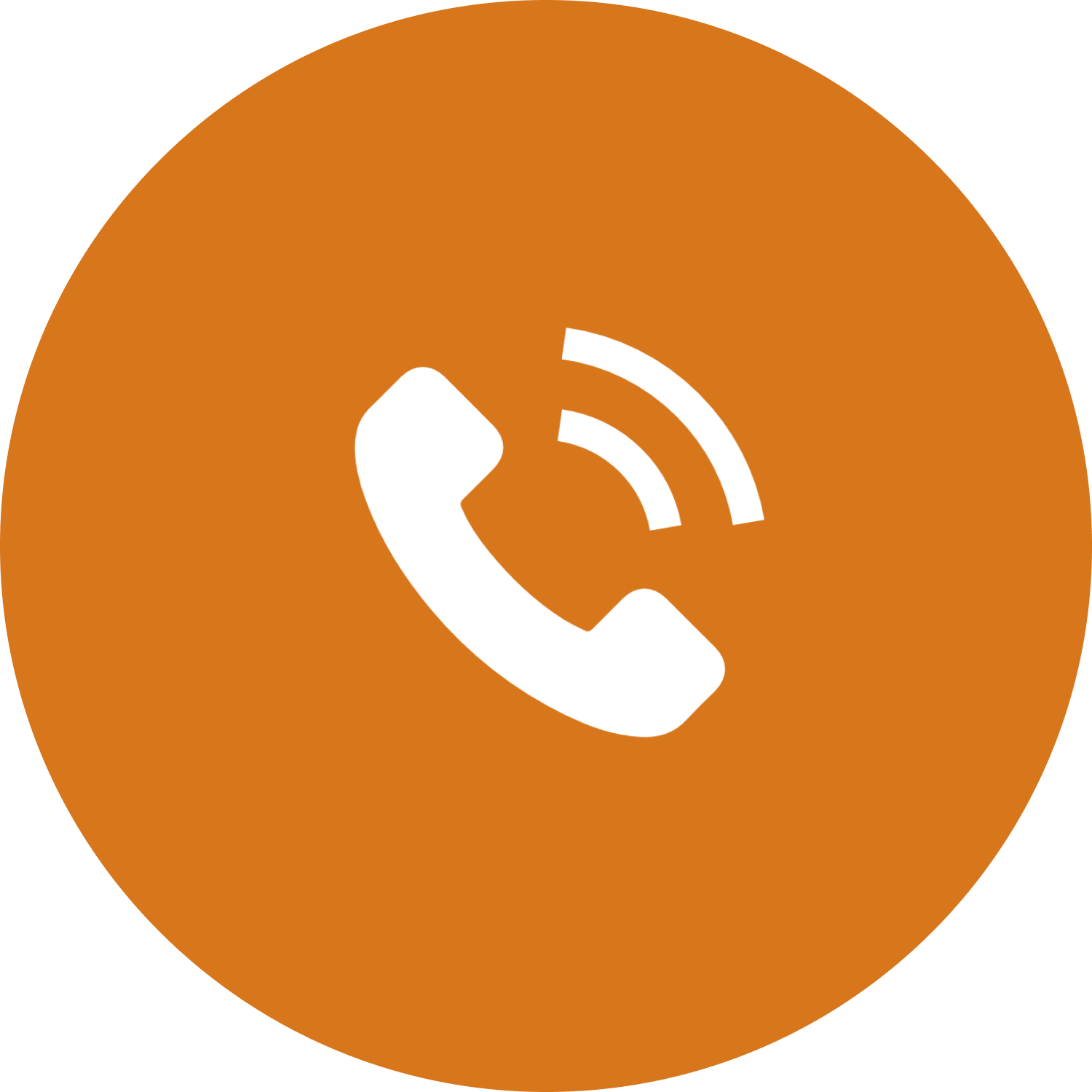 White ringing phone in an orange circle