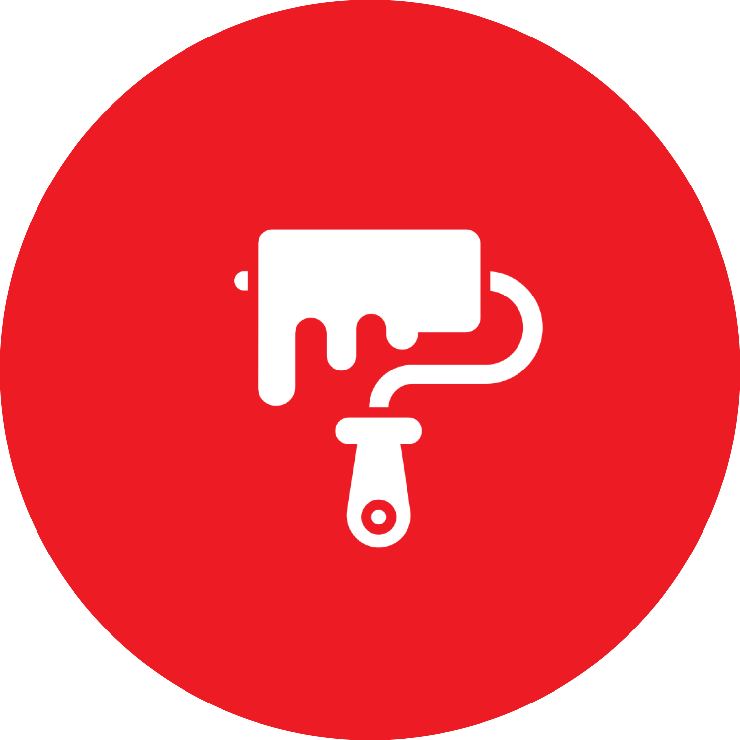 White paint roller logo in a red circle