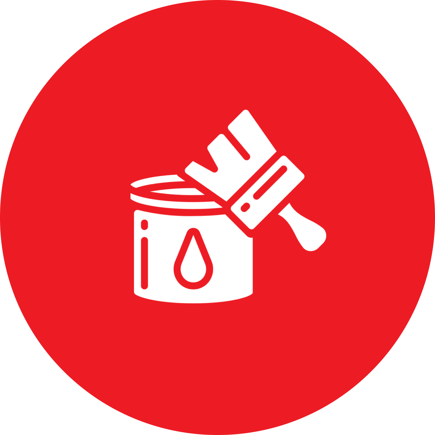 White paintbrush on a paint bucket in a red circle
