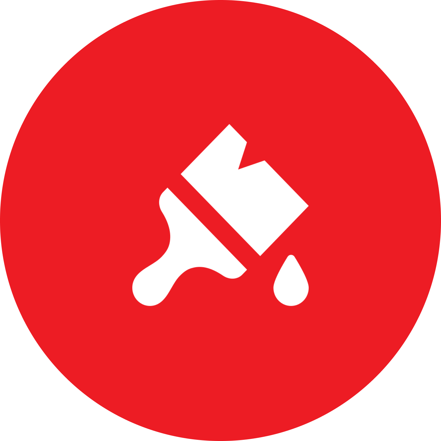 White paintbrush logo in a red circle
