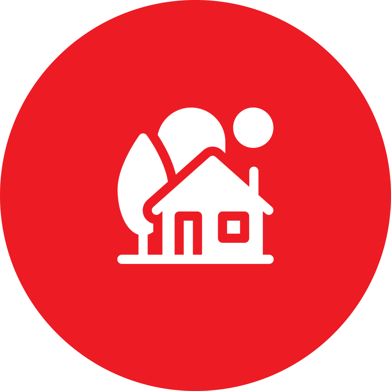 White house and trees in a red circle