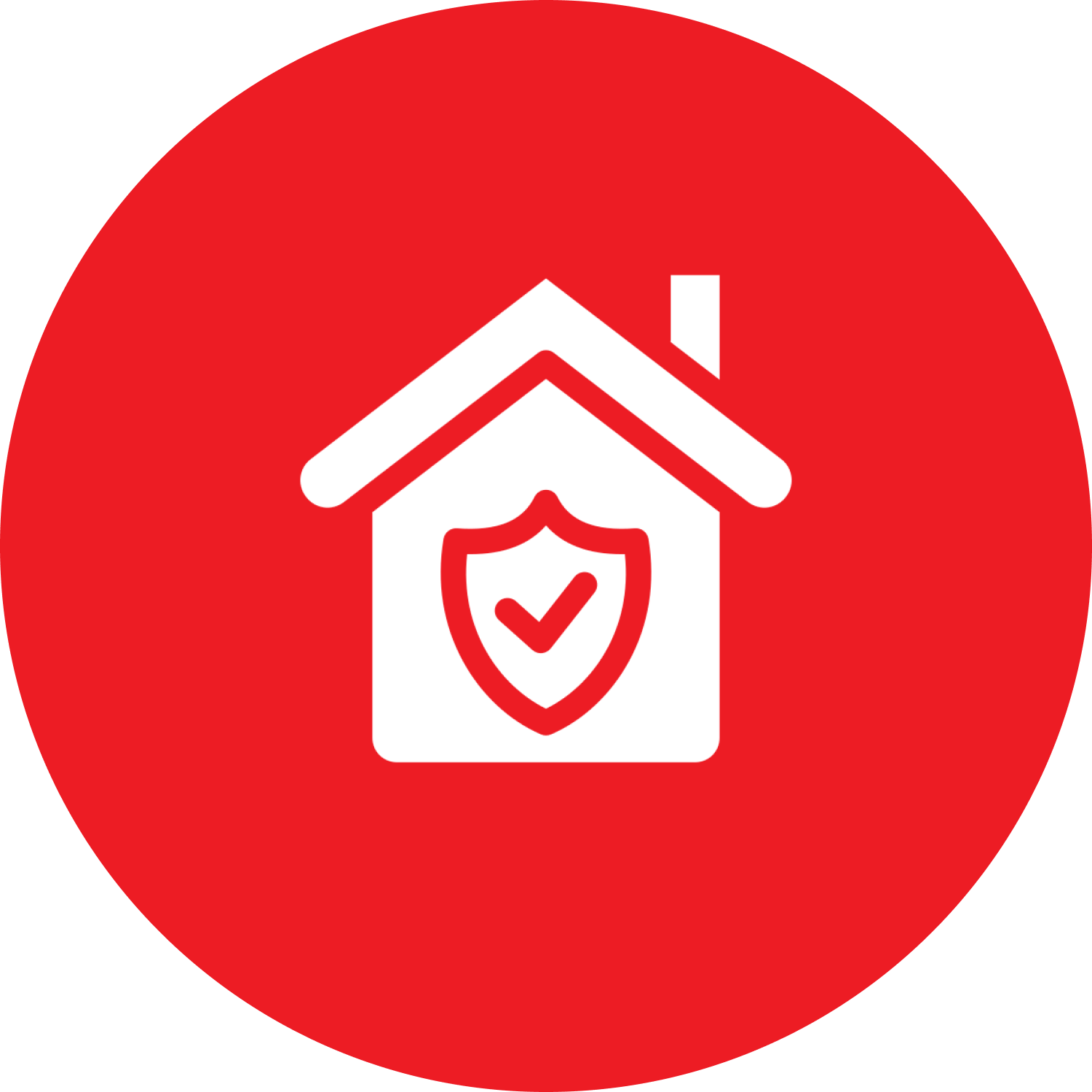 Red tick on a white shield in a house inside a red circle