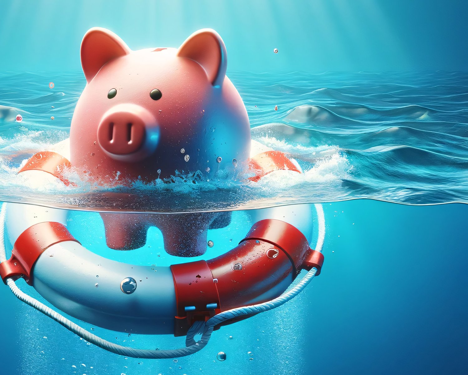 image of a pig floating in water with a rubber ring 