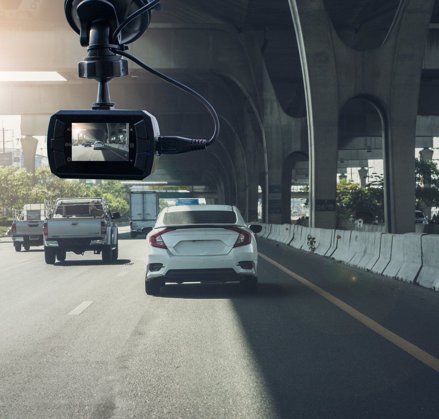 Dashcam installed in vehicle windscreen