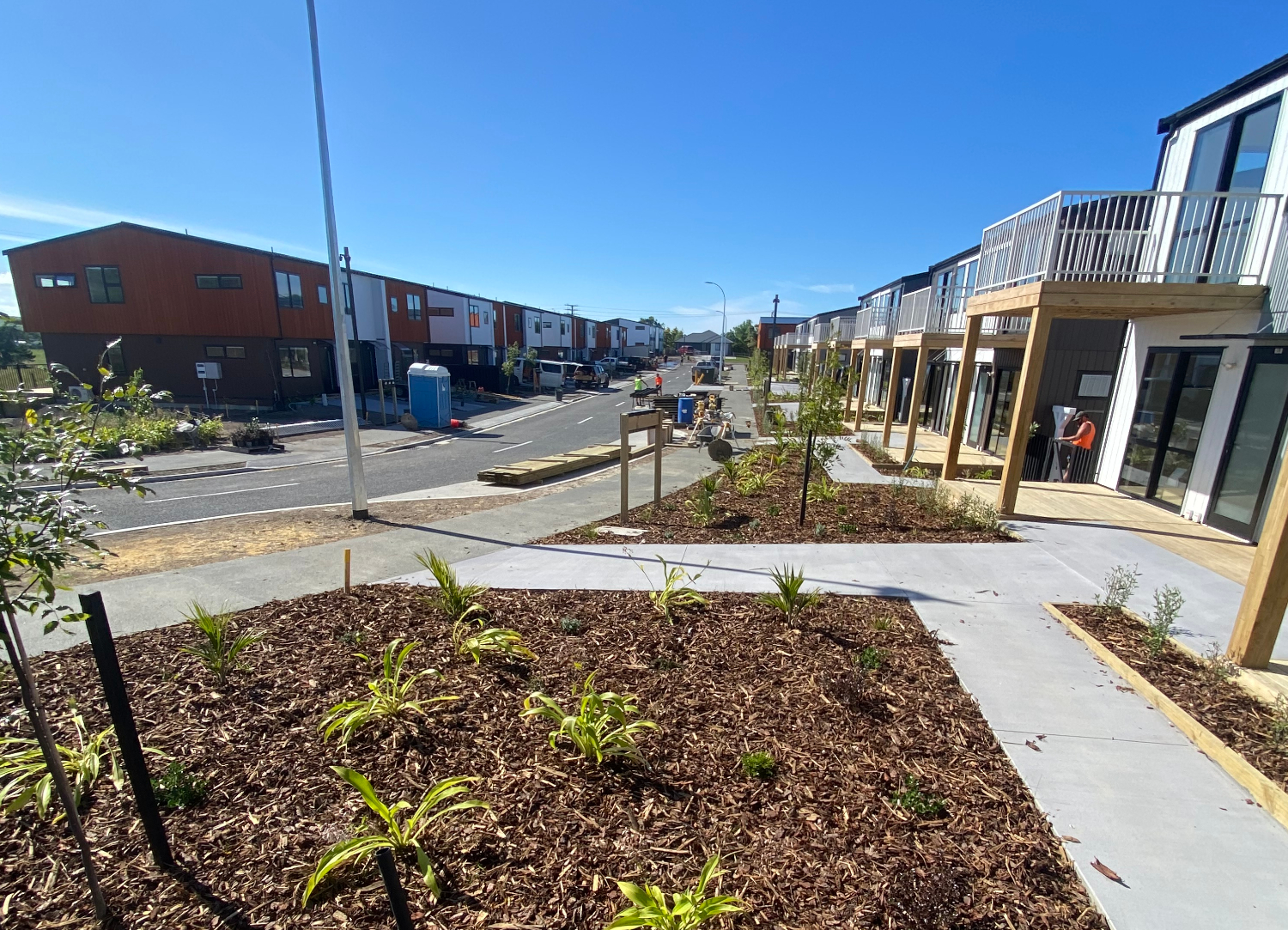 Residential suburb with new roading and lansdcaping