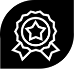 White outline of a certification badge in a black leaf shape