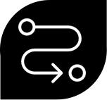 White arrow from point A to point B in a black leaf shape