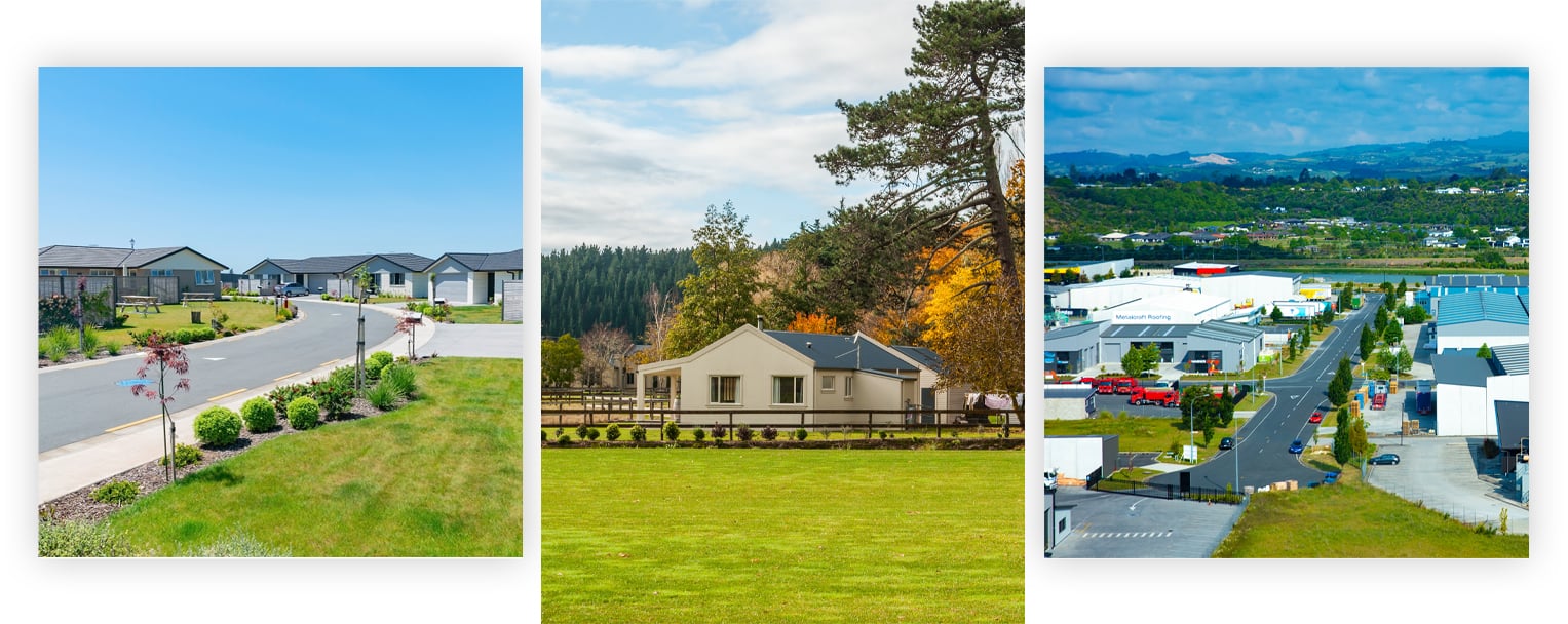 a range of new residential and commercial properties in different locations; suburbs, rural, and towns