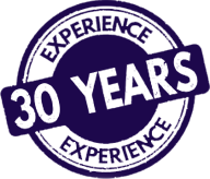 Blue and white badge for 30 years of experience