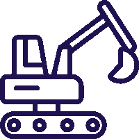 blue outline of a little digger with a bucket