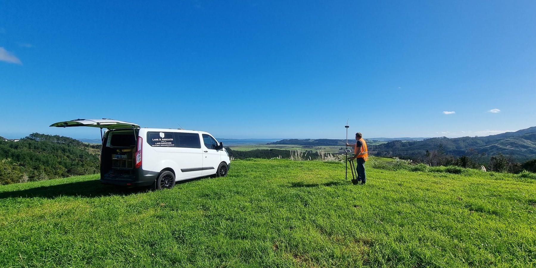 building setout surveying equipment and van