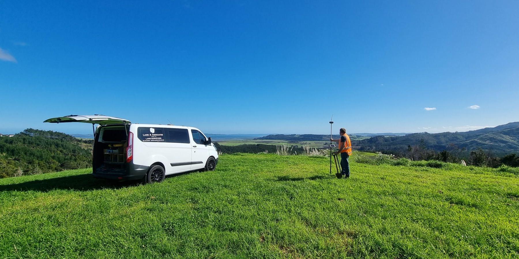 building setout surveying equipment and van