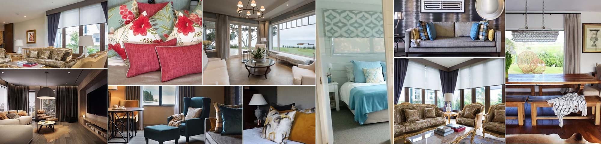 Selection of colourful cushions, curtains and blinds by Prestige CMT