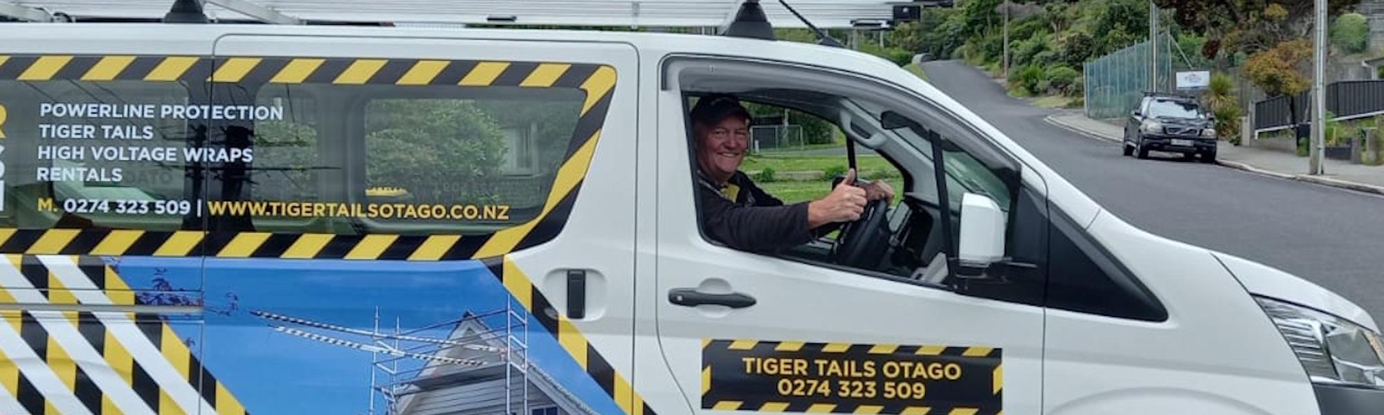 Ross heading out in the Tiger Tails Otago van