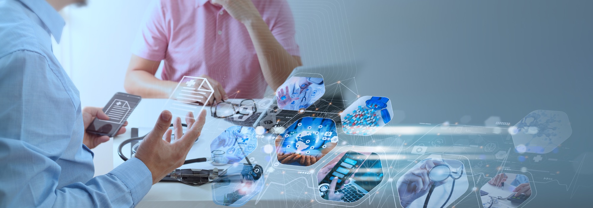 XO Recruitment recruiter on the phone with their network and content shown as a hologrammed system