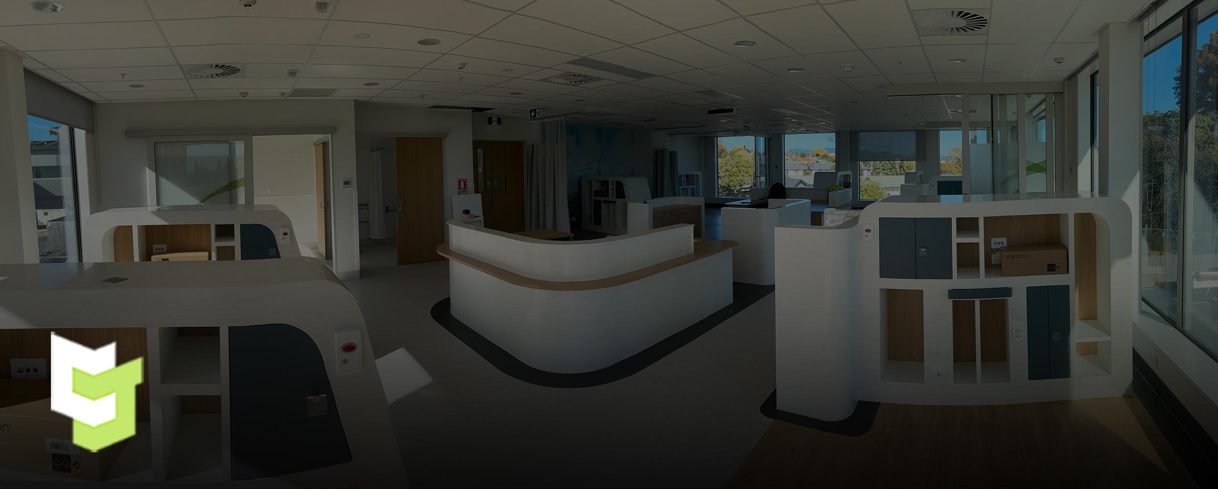 Braemar Hospital commercial space with a mixture of white and birch wood styled and joined by Colourform Joinery