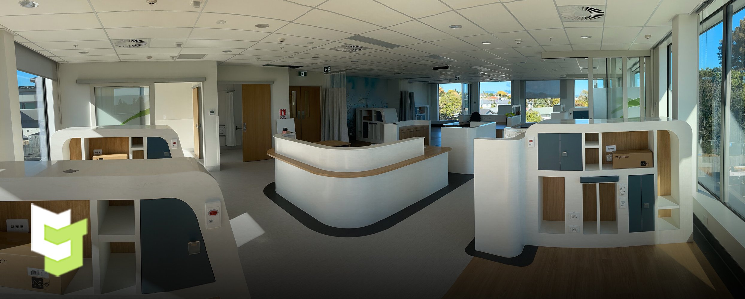 Braemar Hospital commercial space with a mixture of white and birch wood styled and joined by Colourform Joinery